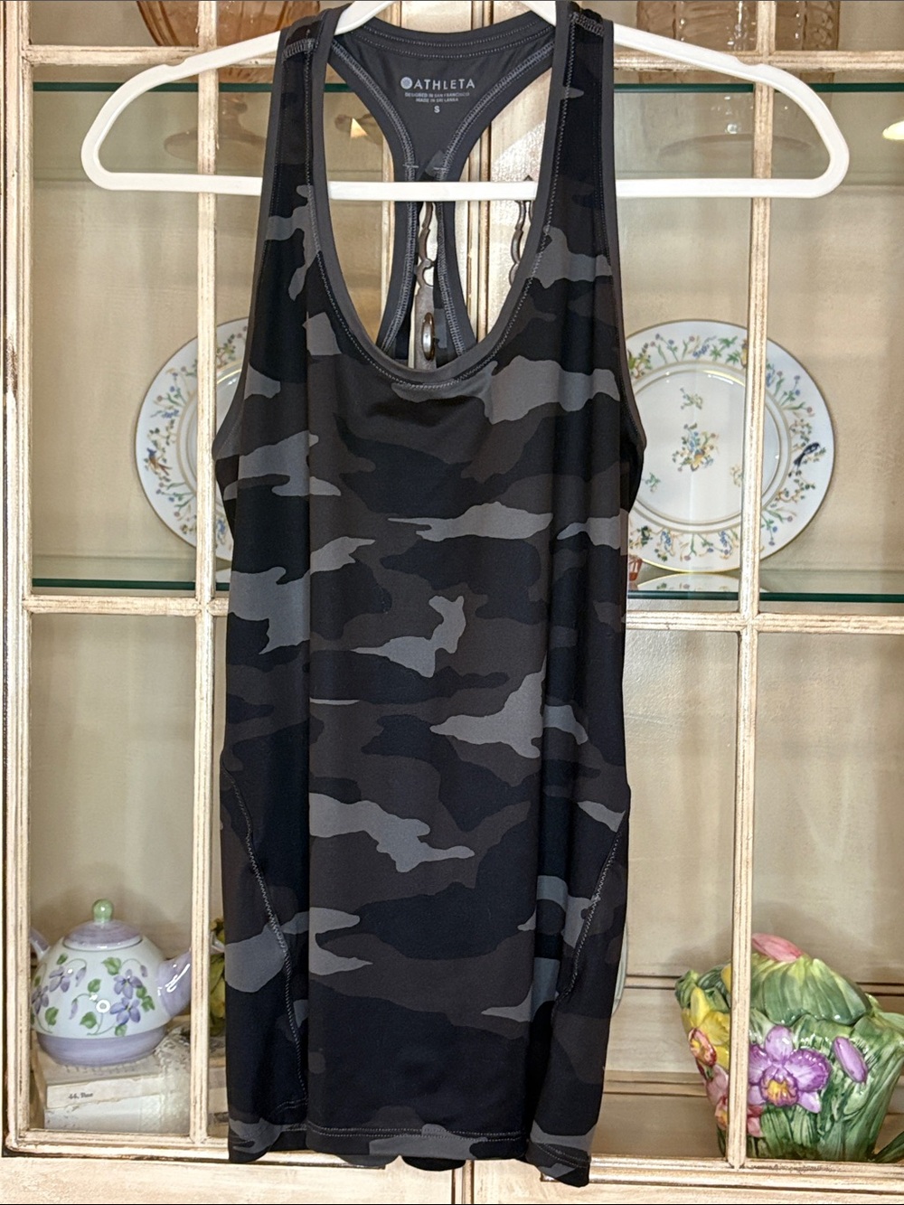 Athleta Black & Charcoal Camo Racerback Tank Top